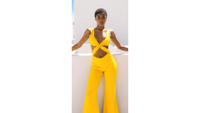 Labelrail x Eva Apio twist front jumpsuit in mustard yellow
RRP: