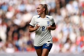 Georgia Stanway of England during the Women's International Friendly match between England and Portugal at Stadium mk on July 01, 2023 in Milton Keynes, England. 