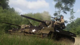 Image of World War 2 soldiers riding a Sherman tank from Arma 3: Spearhead 1944