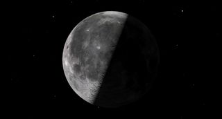 an illustration of a half-lift moon in the night sky