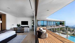indoor outdoor living terrace in Bel Air home