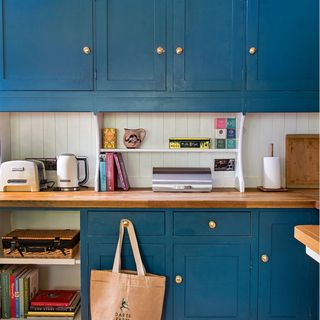 blue painted kitchen cabinets