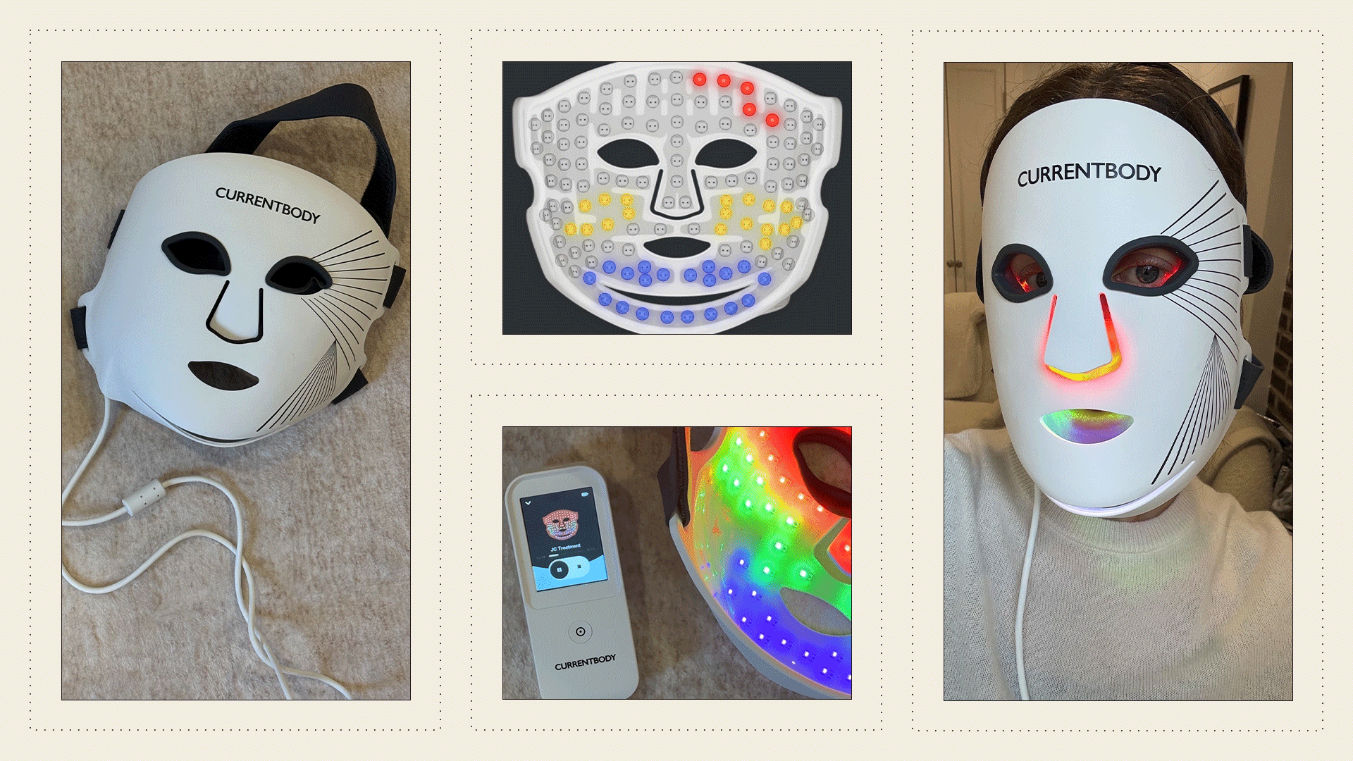 Collage of Jamie Chevron testing the Currentbody Series 3 mask