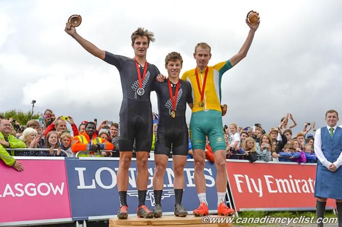 Elite men's podium at the Commonwealth Games mountain bike race