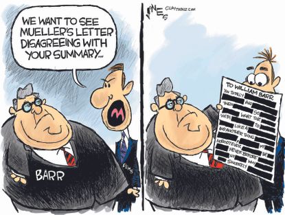 Political Cartoon U.S. Barr redacted Mueller letter
