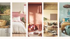 Compilation image of different rooms in the house to show key spring decor trends for 2026