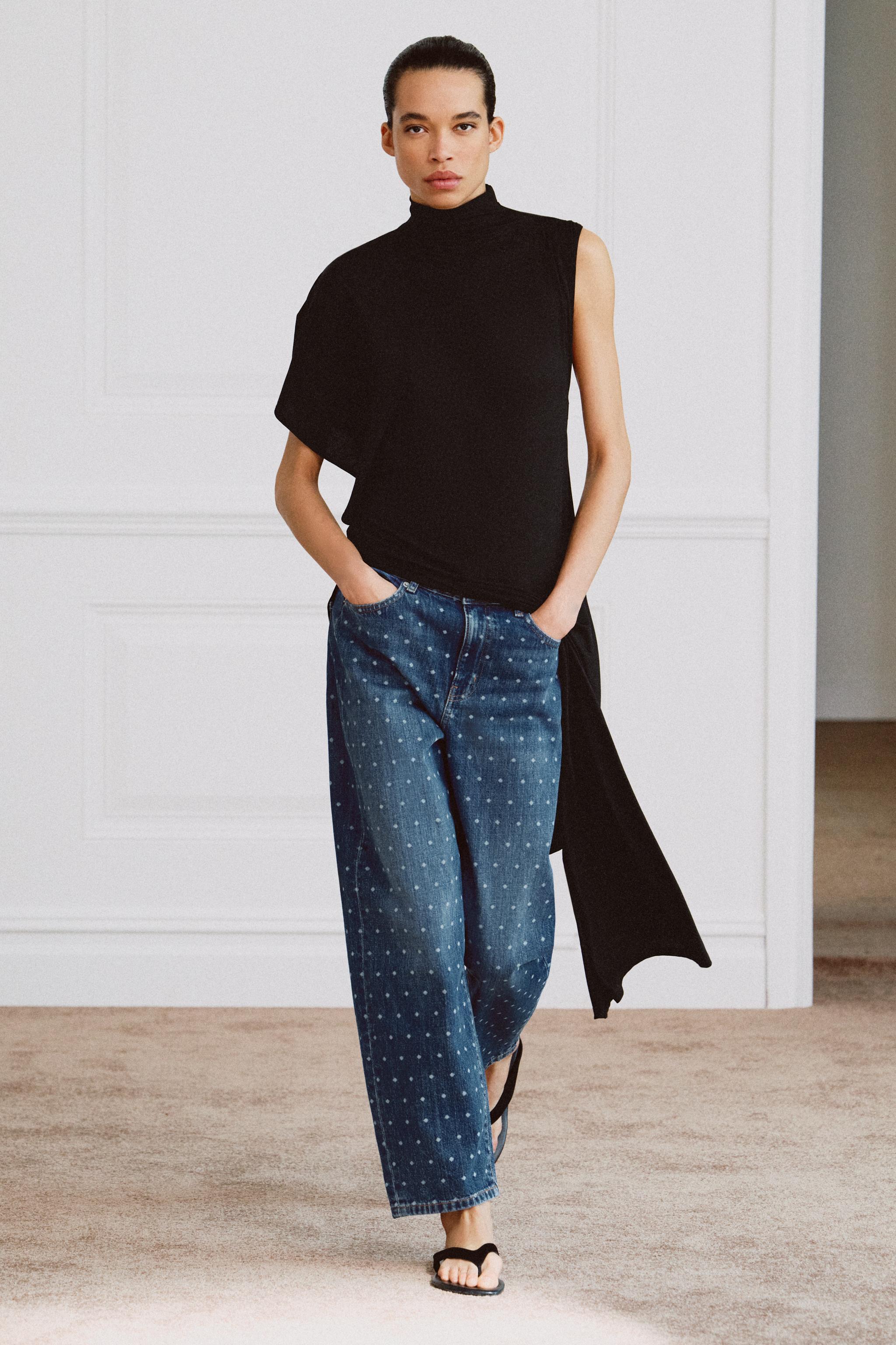 Zw Collection Polka Dot Mid-Rise Tapered Jeans