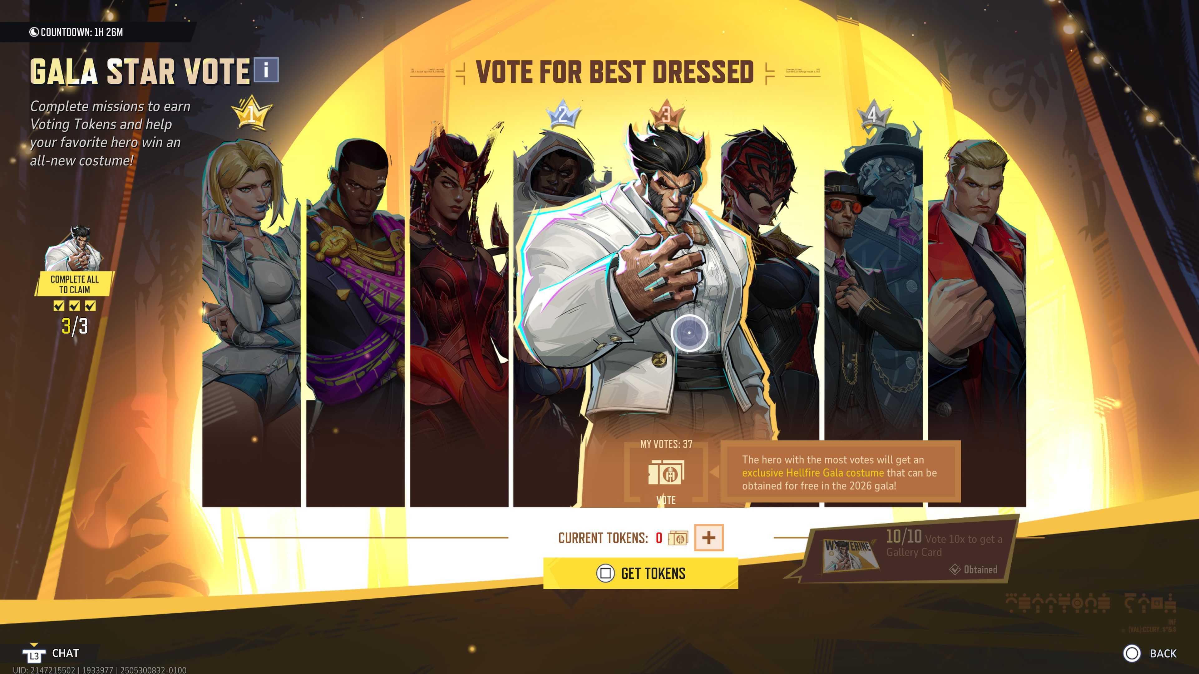 The Hellfire Gala Moments event, showing side by side heroes that can be voted for