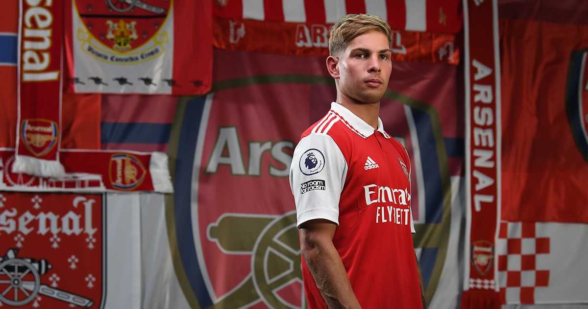 Arsenal star Emile Smith Rowe during the Arsenal Media Day at the Arsenal Training Ground at London Colney on August 01, 2022 in St Albans, England.