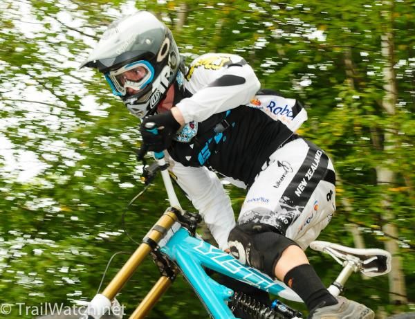 A Yeti rider tries to dial in one of the jumps