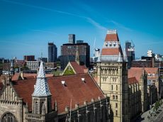 University of Manchester rooftop’s on Oxford Road in Manchester, England - an aerial photograph