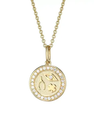 14k Yellow Gold & Diamond Tiny Luck & Protection Coin Pendant Necklace