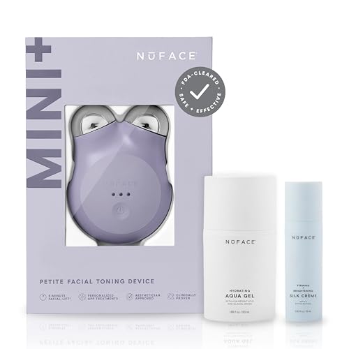 Nuface Mini+ Microcurrent Facial Device Kit - Fda Cleared Face Sculpting 
Skin Tightening Device to Contour, Lift 
Tone + Microcurrent Gel Activator 
Silk Creme - Violet Dusk