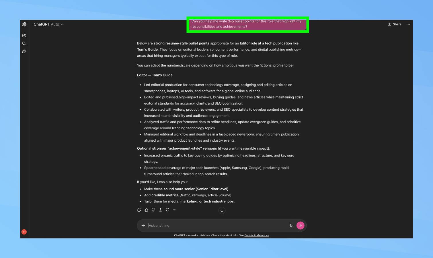 Breaking ChatGPT prompt into sections