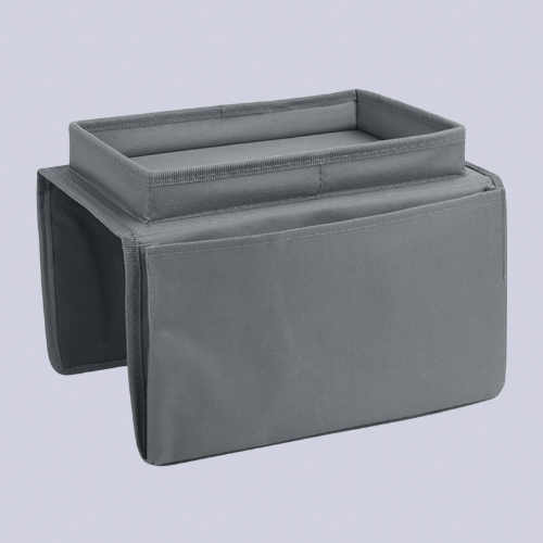 A gray sofa organizer