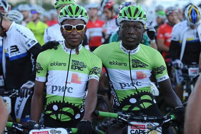 Prince Maseko and Phillimon Sebona, wearers of the Exxaro Development leaders jersey