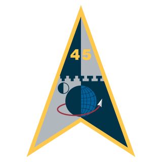 The emblem for Space Launch Delta 45 at Patrick Space Force Station and Cape Canaveral Space Force Station in Florida carries forward elements from the prior 45th Space Wing's logo.