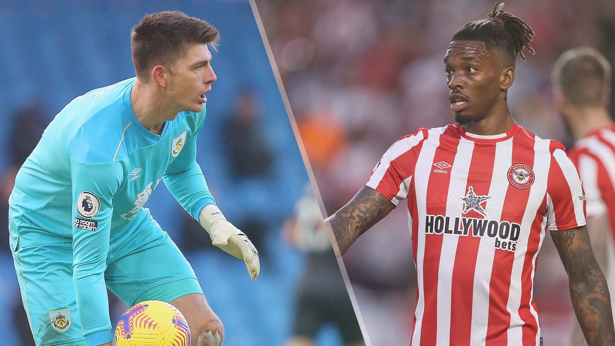 Nick Pope of Burnley and Ivan Toney of Brentford