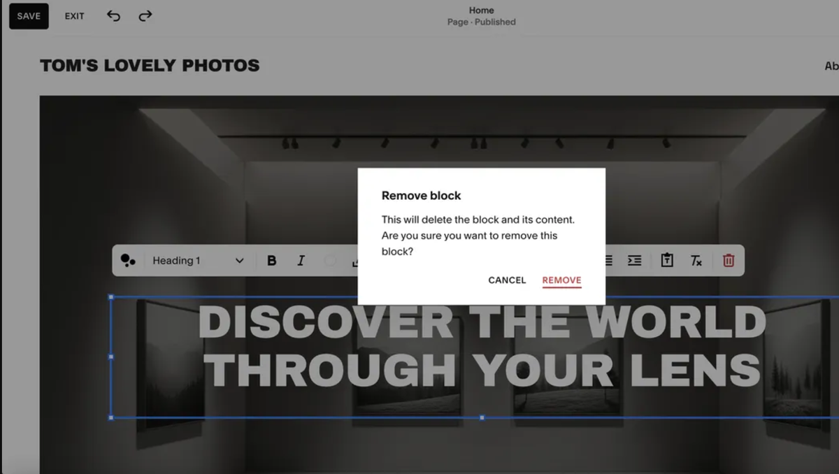 Screenshot of website being set up in Squarespace using its AI builder