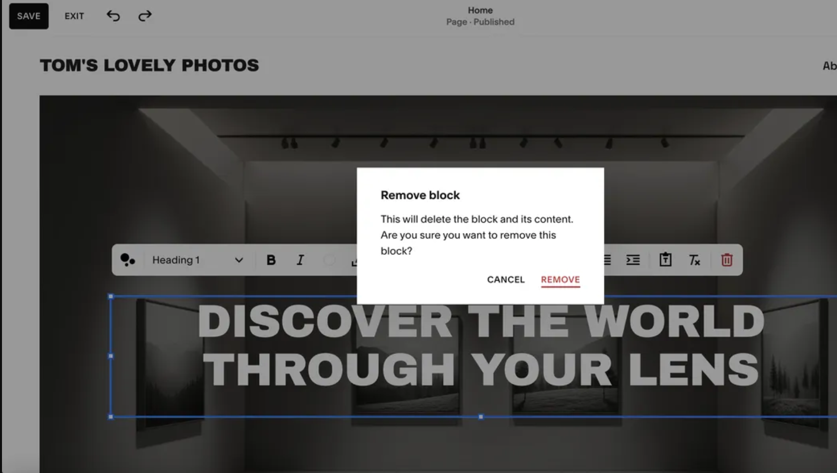 Screenshot of website being set up in Squarespace using its AI builder
