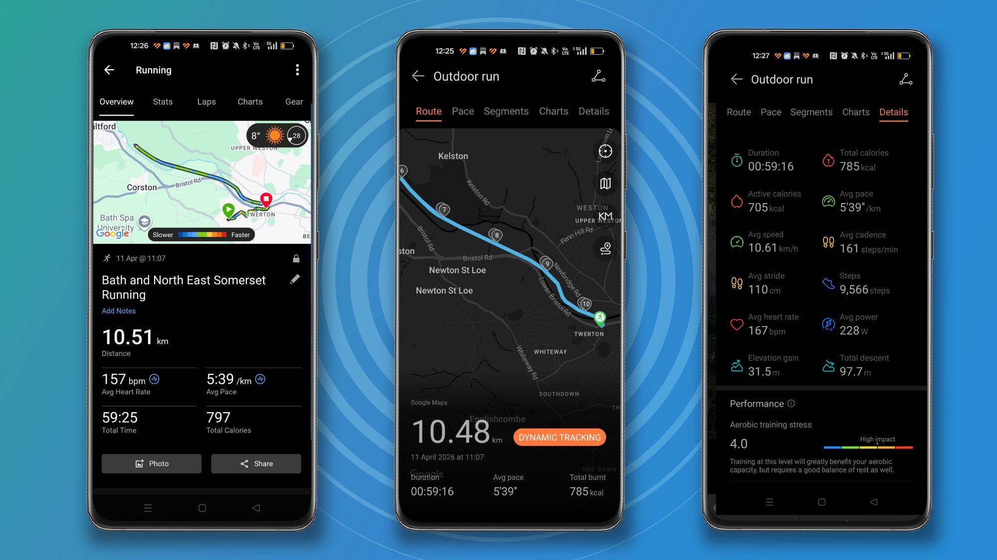 Screenshots of Garmin Connect and Huawei Health