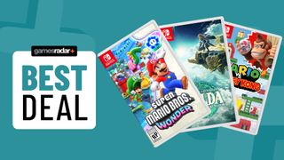 Nintendo Switch games on a blue background with best deals badge