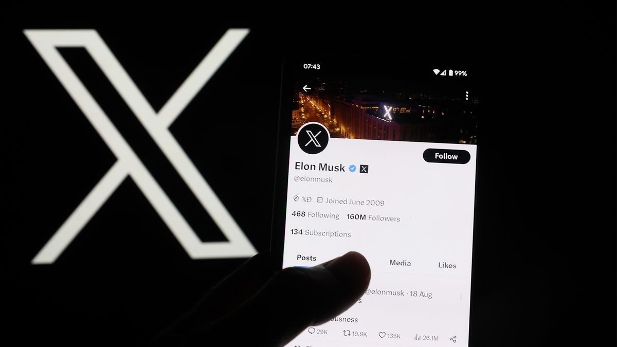 X logo and Elon Musk&#039;s X feed