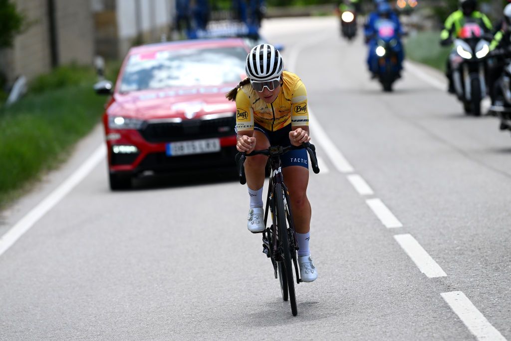 MEDINA DE POMAR SPAIN MAY 18 Valeria Valgonen of Rusia and Team MassiTactic competes in the breakaway during the 8th Vuelta a Burgos Feminas 2023 Stage 1 a 1156km stage from Quintanaortuo to Medina de Pomar UCIWWT on May 18 2023 in Medina de Pomar Spain Photo by Dario BelingheriGetty Images