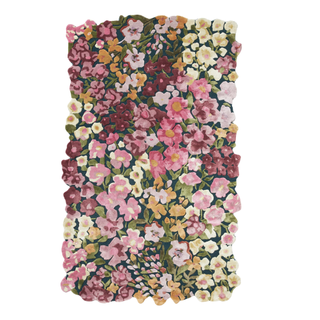 pink, green and yellow floral rug