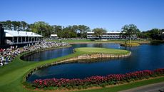 A general view of the 17th hole at TPC Sawgrass from the side