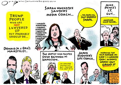 Political cartoon U.S. Trump people who need lawyers