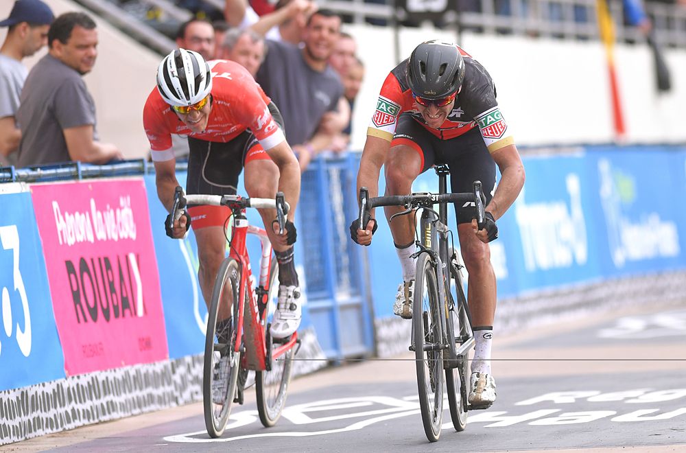 Greg Van Avermaet (BMC) sprints for 4th at 2018 Paris-Roubaix)