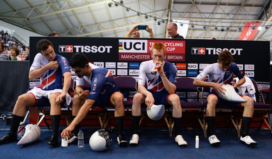 Steven Burke, Kian Emadi, Oliver Wood and Edward Clancy of Great Britain before the Mens Final Pursuit