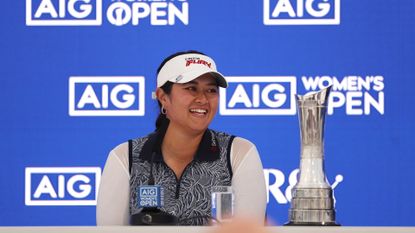 Lilia Vu of the United States speaks in a press conference following victory on Day Four of the AIG Women's Open