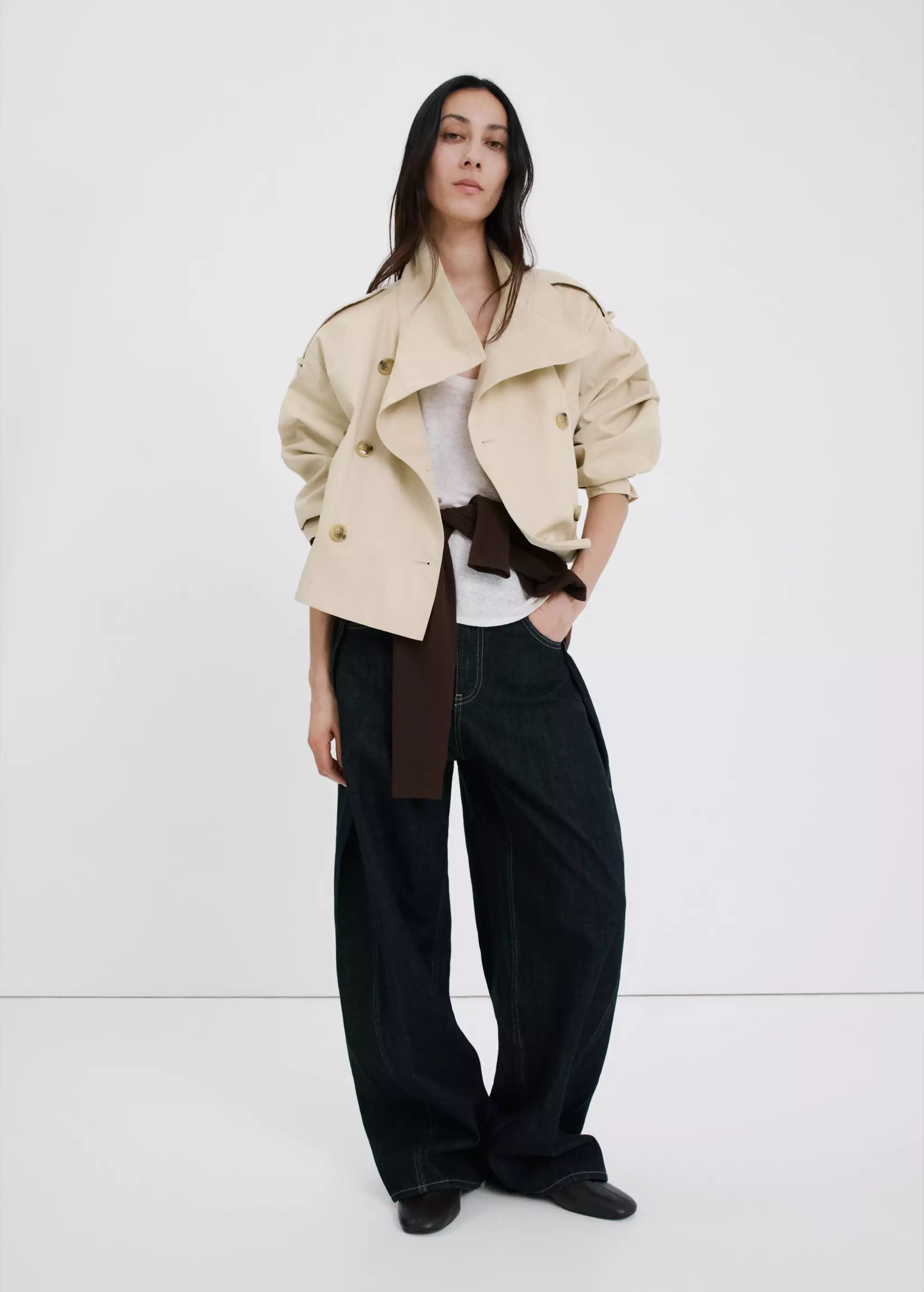 Funnel-Neck Cropped Trench Coat - Women | Mango Usa