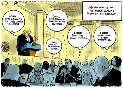 Political Cartoon U.S. Donald Trump National Prayer Breakfast