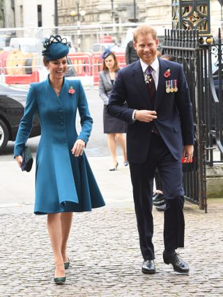 Kate Middleton and Prince Harry attend the ANZAC Day Service of Commemoration and Thanksgiving at Westminster Abbey on April 25, 2019.