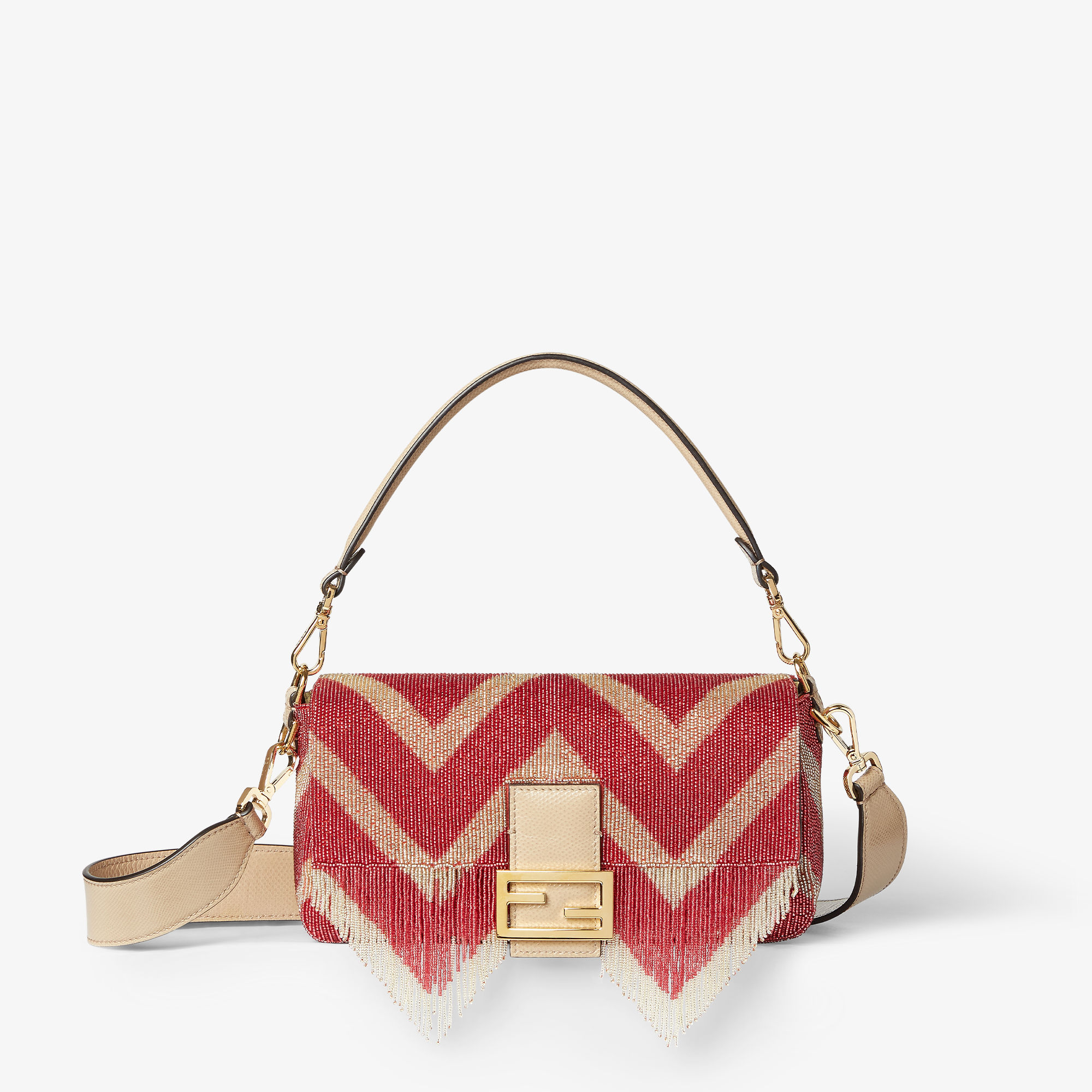 Baguette Bag Embroidered With Two-Tone Beads and Fringes