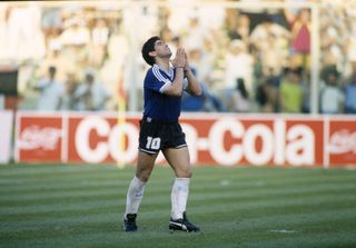 Argentina captain Diego Maradona reacts after his penalty is saved by Yugoslavia goalkeeper Tomislav Ivkovic at the 1990 World Cup.