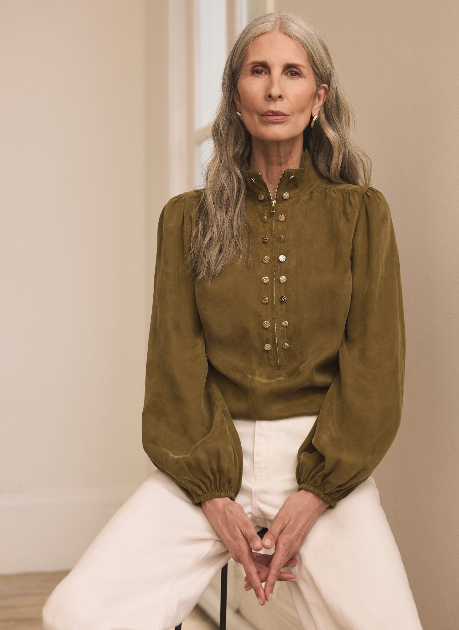 Olive Green Zip Detail Blouse