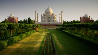 A view of the Taj Mahal and its grounds