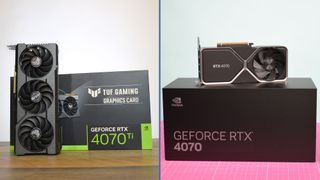 An Nvidia RTX 4070 next to an Asus RTX 4070 Ti