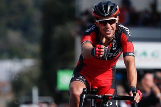 Richie Porte gestures as he arrives at the end of the seventh stage of the 74th edition of the Paris-Nice