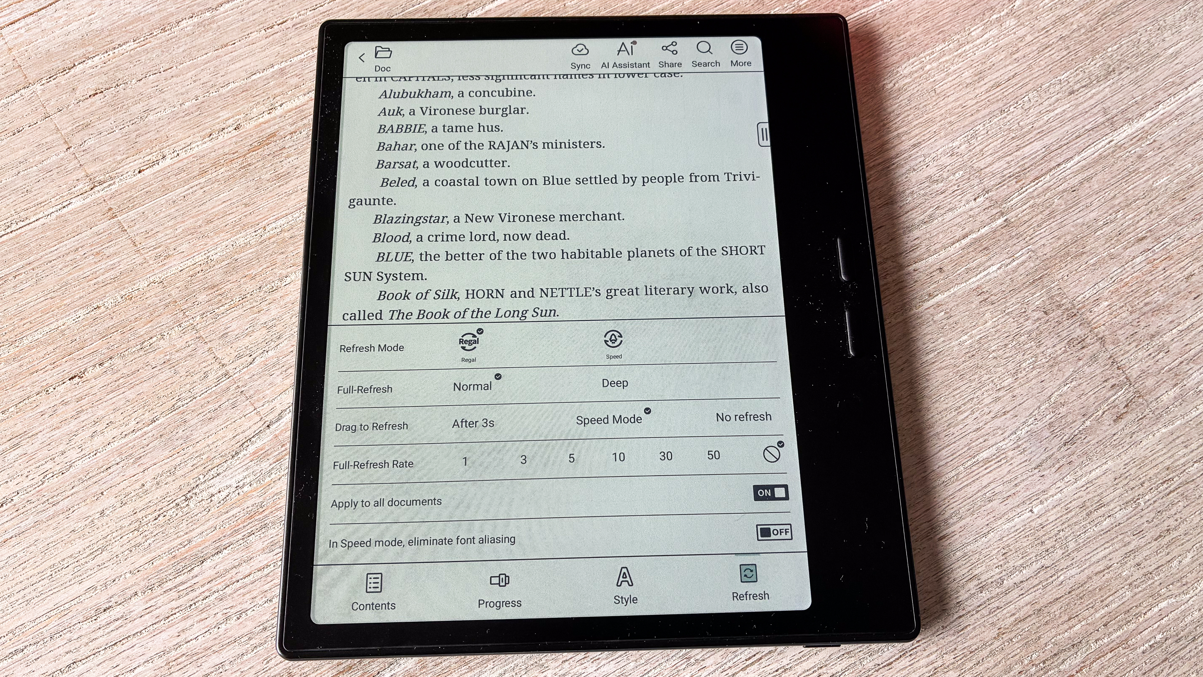 Refresh modes on the Boox Go Color 7 Gen II library app