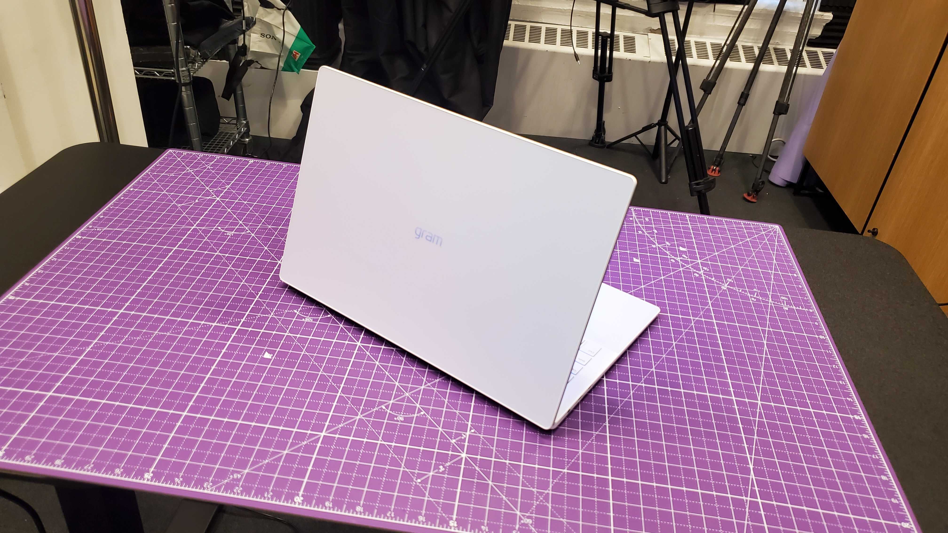 white laptop sitting on desk