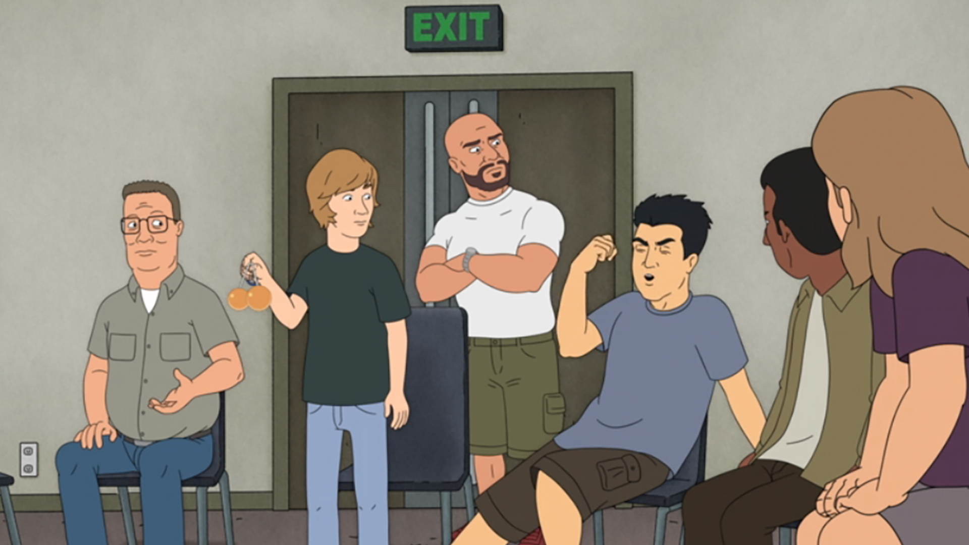 Hank looking on as GH participates in his &quot;alpha male&quot; bootcamp session