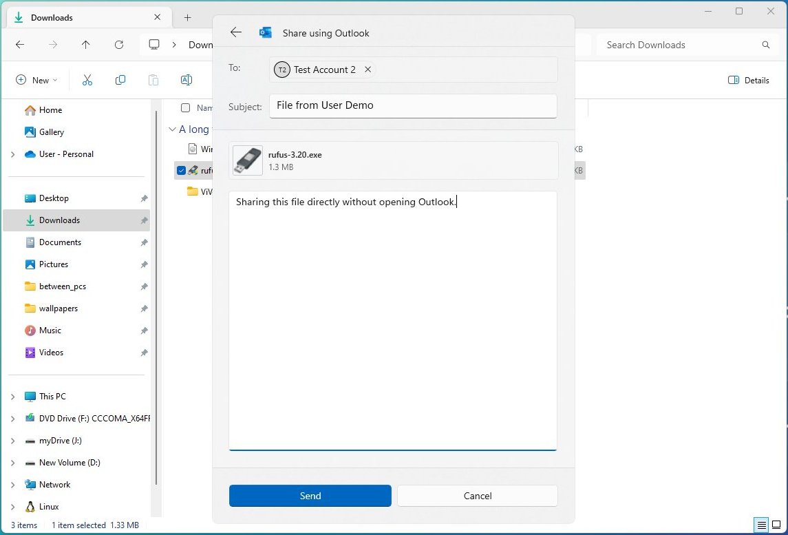 File Explorer Share with Outlook