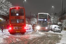 London buses stuck in snow