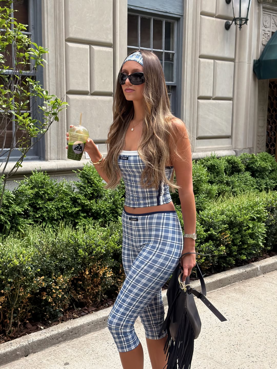 Chase in matching plaid leggings set and headband