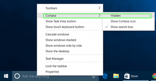 Select Hidden from the Cortana Menu